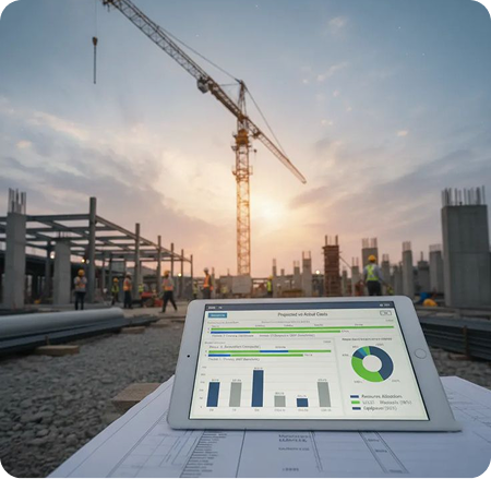 Construction team monitoring real-time risk data