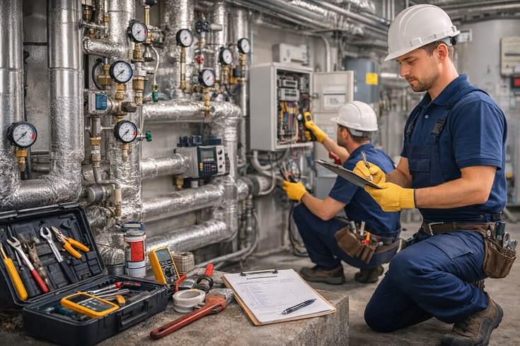 Oil and gas workers standardizing risk assessments in a facility